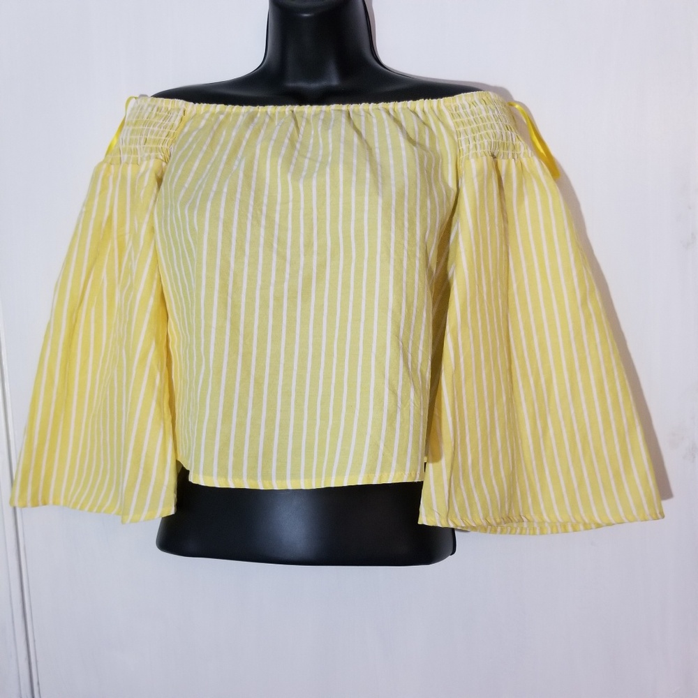 NWT! Love, Fire Shoulder Off Striped Top